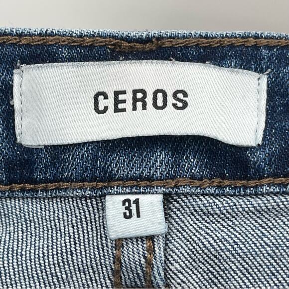 CEROS High Rise Medium Wash Slim Fit Distressed Raw Hem Button Fly Jeans Size 31 - Picture 7 of 9